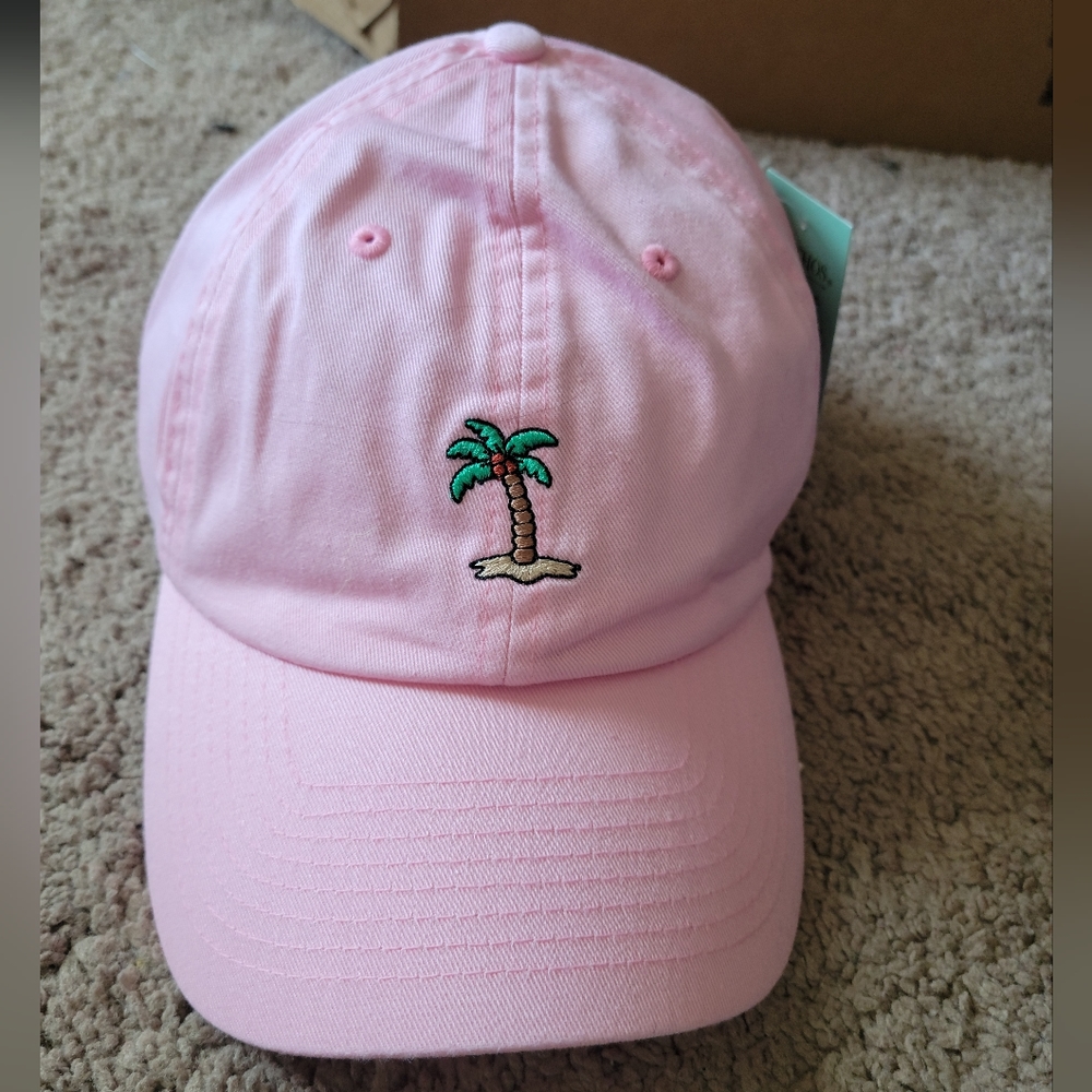 Pink Dad hat with palm tree decal